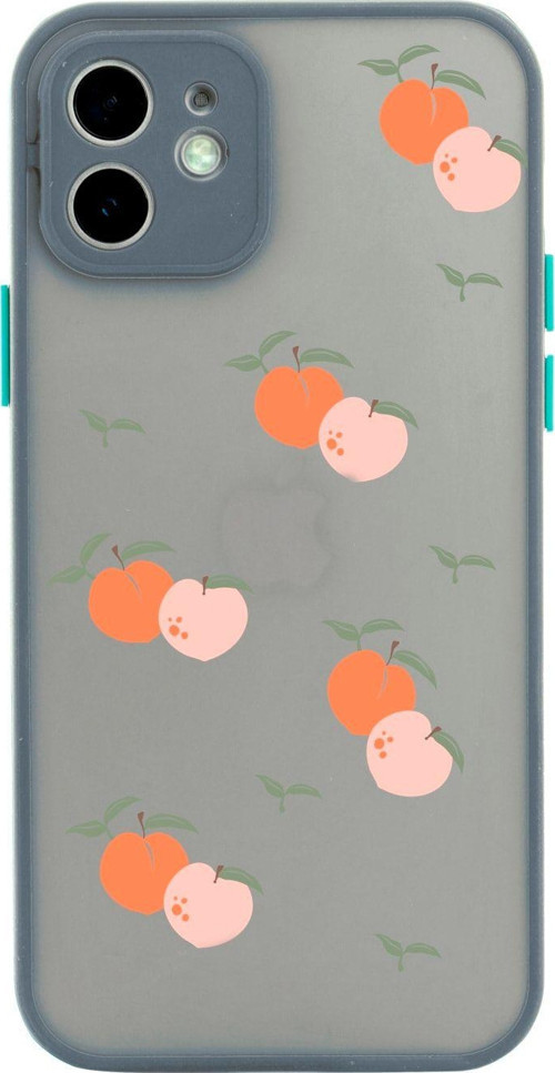 Iphone 11 Lüx Kamera Lens Korumalı Şeftali Desenli Gri Telefon Kılıfı