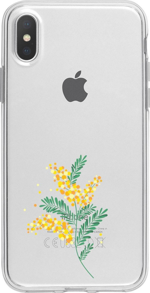 İphone X Sarı Çiçek Desenli Şeffaf Telefon Kılıfı