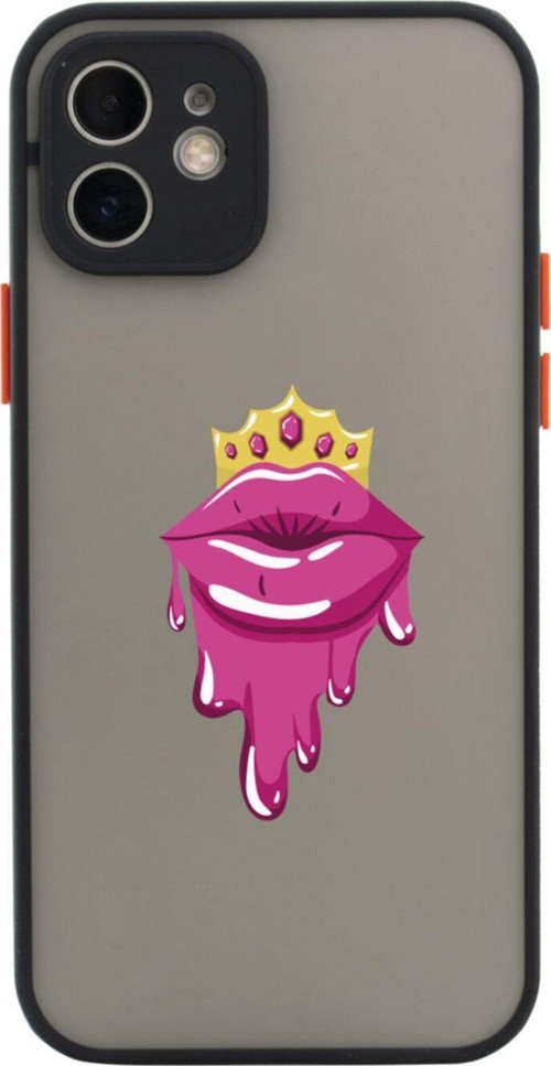 Iphone 11 Lüx Kamera Lens Korumalı Princess Lip Siyah Telefon Kılıfı
