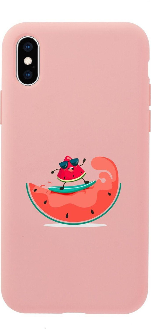 İphone Xs Max Sörfçü Karpuz Premium Pembe Lansman Silikonlu Kılıf
