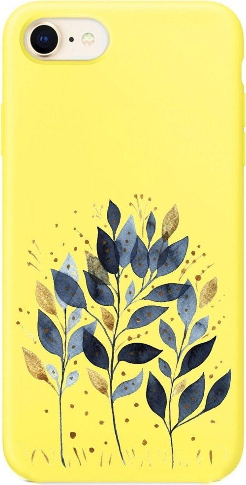 İphone 7 Mavi Yaprak Desenli Sarı Lansman Kılıf