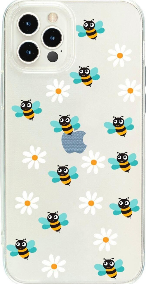 İphone 15 Pro Max Bee Etiket Desenli Şeffaf Telefon Kılıfı