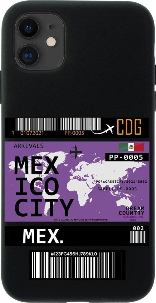 Iphone 11 Mexico City Bilet Tasarımlı Siyah Telefon Kılıfı
