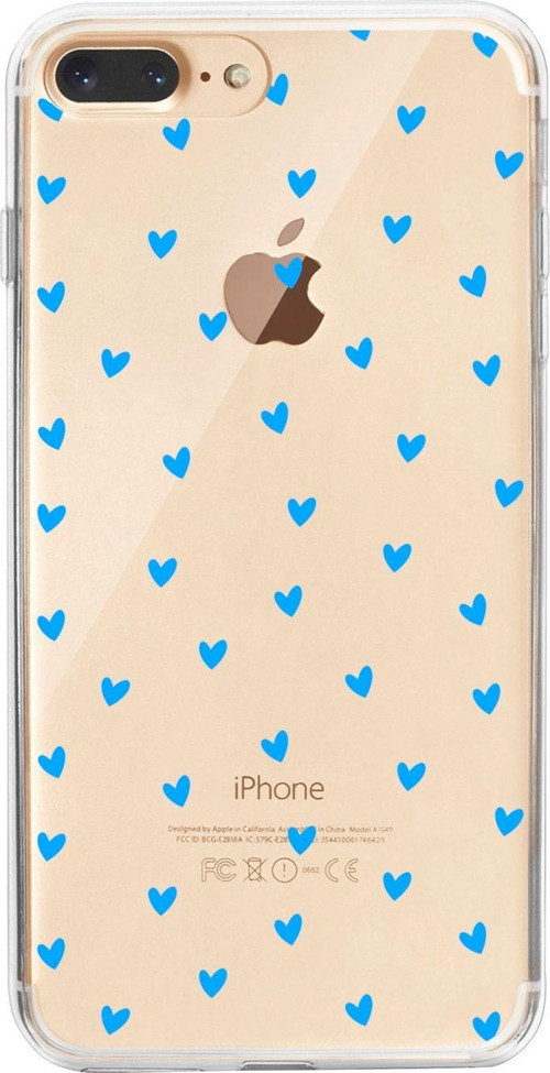 İphone 7 Plus Minik Kalpler Mavi Desenli Şeffaf Telefon Kılıfı