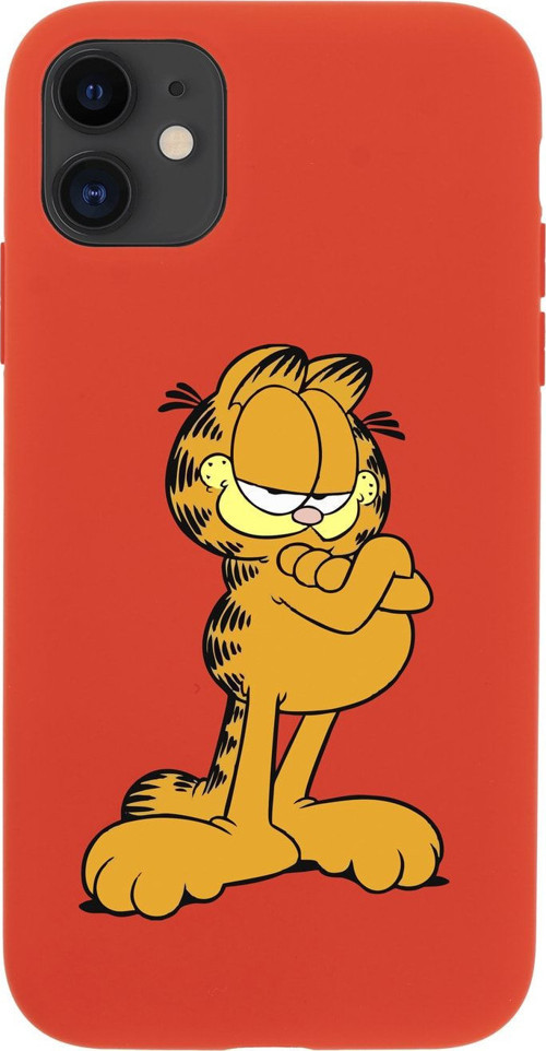 Iphone 11 Uyumlu Göbekli Garfield Tasarımlı Kırmızı Telefon Kılıfı