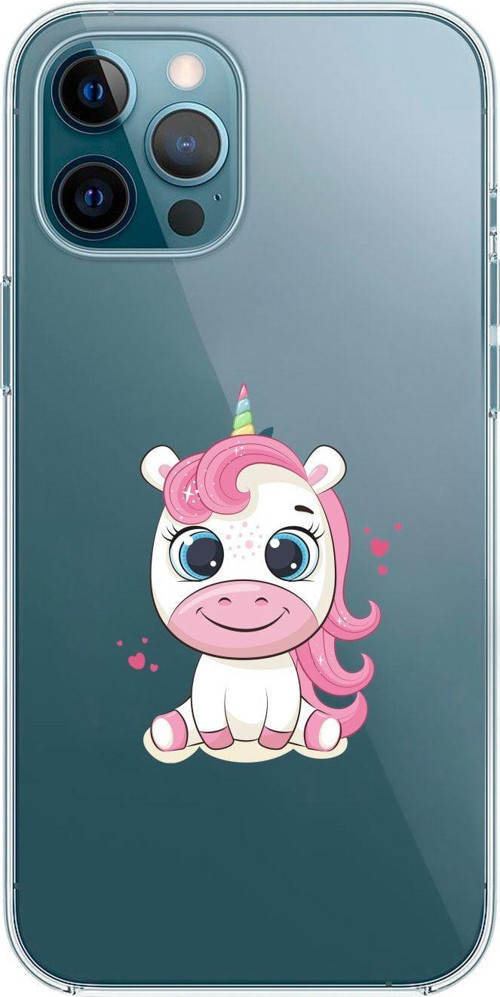Iphone 12 Pro Max Uyumlu Pembe Unicorn Desenli Premium Şeffaf Silikon Kılıf