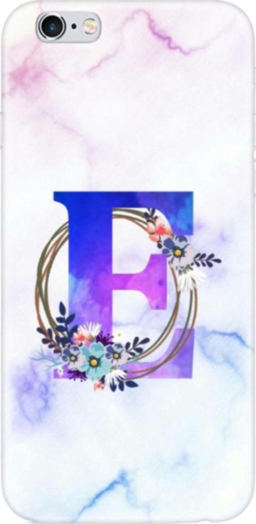 İphone 6 Plus / 6S Plus Renkli Mermer Desen E Harfli Telefon Kılıfı