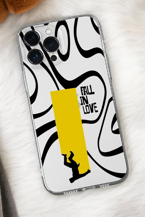 İphone 15 Uyumlu Fall In Love Desenli Premium Silikonlu Şeffaf Telefon Kılıfı
