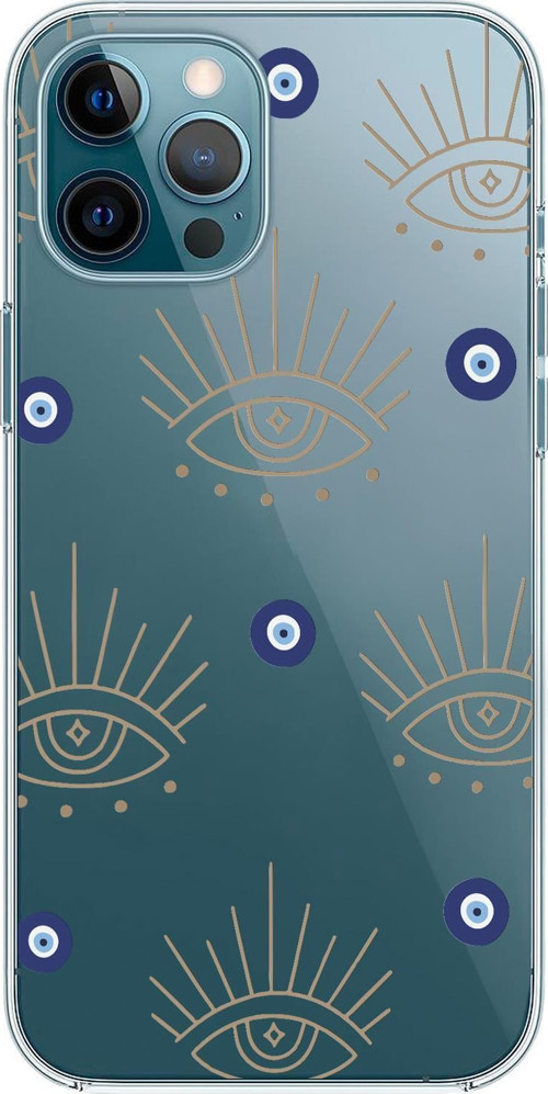 İphone 12 Pro Max Uyumlu Evil Eye Desenli Premium Şeffaf Silikon Kılıf