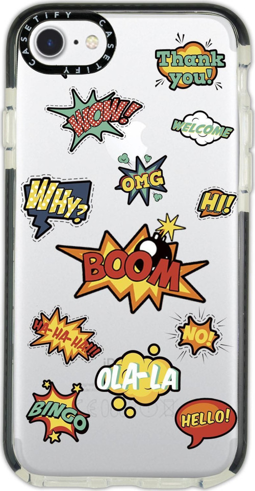 İphone 6 Uyumlu Casetify Stickers Desenli Anti Shock Premium Silikonlu Siyah Kenar Detaylı Kılıf