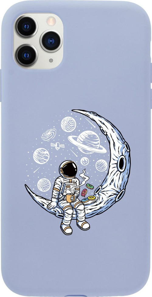 Iphone 11 Pro Keyifli Astronot Premium Lila Lansman Silikonlu Kılıf