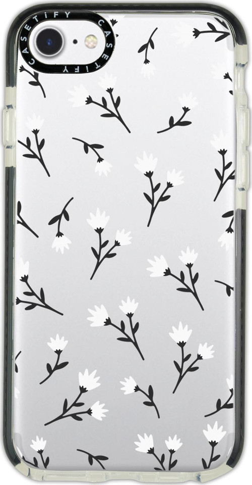 İphone Se 2020 Uyumlu Casetify Beyaz Çiçekler Desenli Anti Shock Premium Silikonlu Siyah Kenar Detay