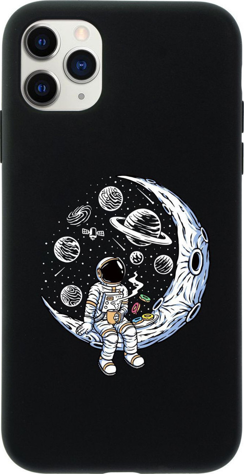 Iphone 11 Pro Keyifli Astronot Premium Siyah Lansman Silikonlu Kılıf Siyah