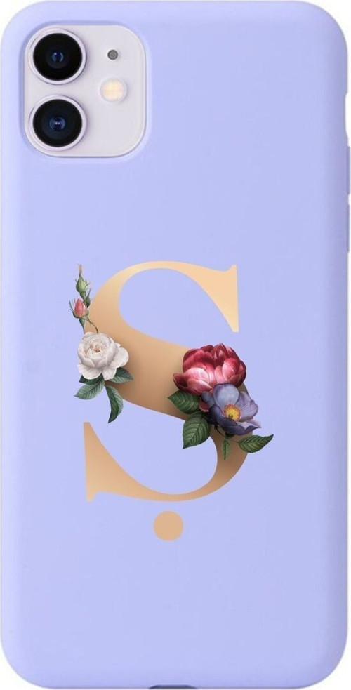 Iphone 11 Gold Çiçekli Ş Harfli Lila Telefon Kılıfı