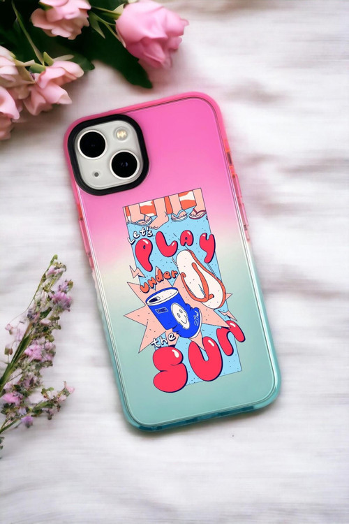 İphone 15 Plus Uyumlu Play The Sun Desenli Premium Rainbow Silikonlu Telefon Kılıfı