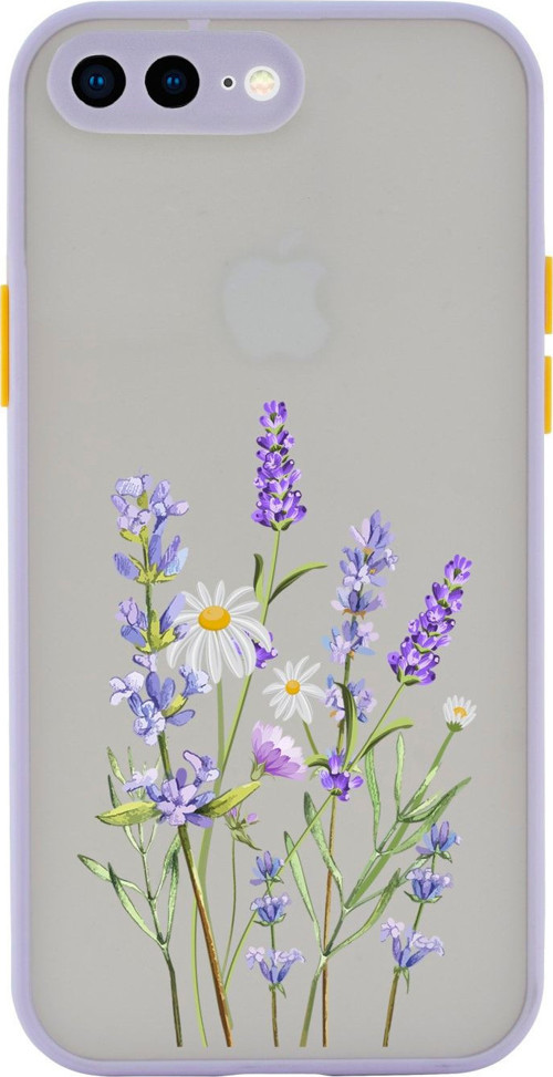 İphone 8 Plus Uyumlu Lila Kamera Lens Korumalı Levander Desenli Lüx Telefon Kılıfı