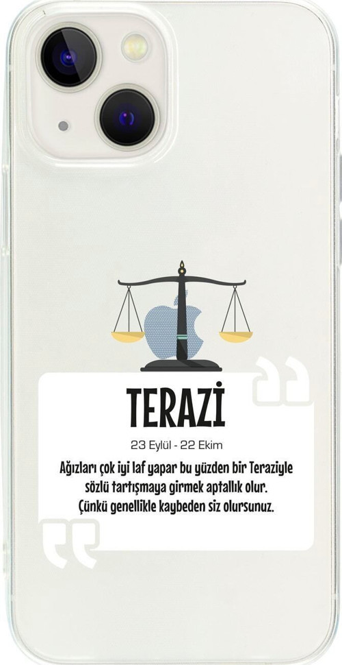 İphone 15 Terazi Burcu Desenli Şeffaf Telefon Kılıfı