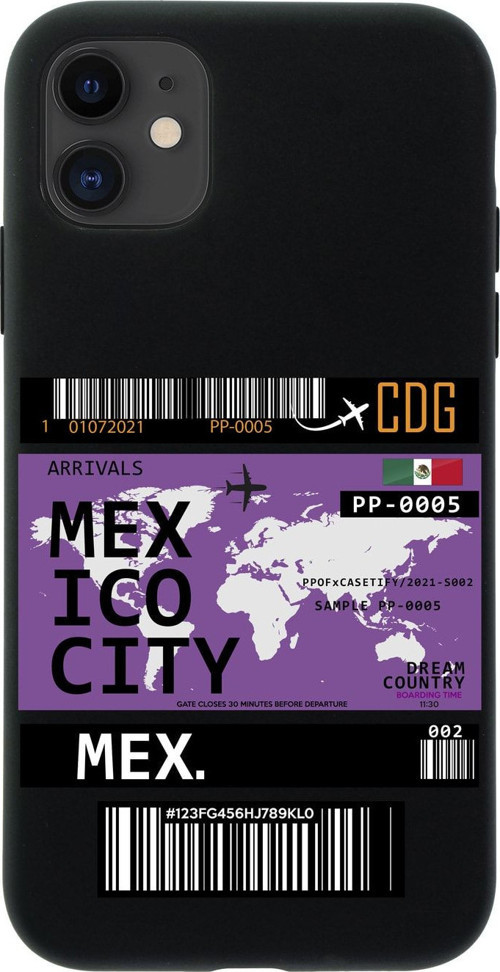 İphone 12 Mexico City Bilet Tasarımlı Siyah Telefon Kılıfı