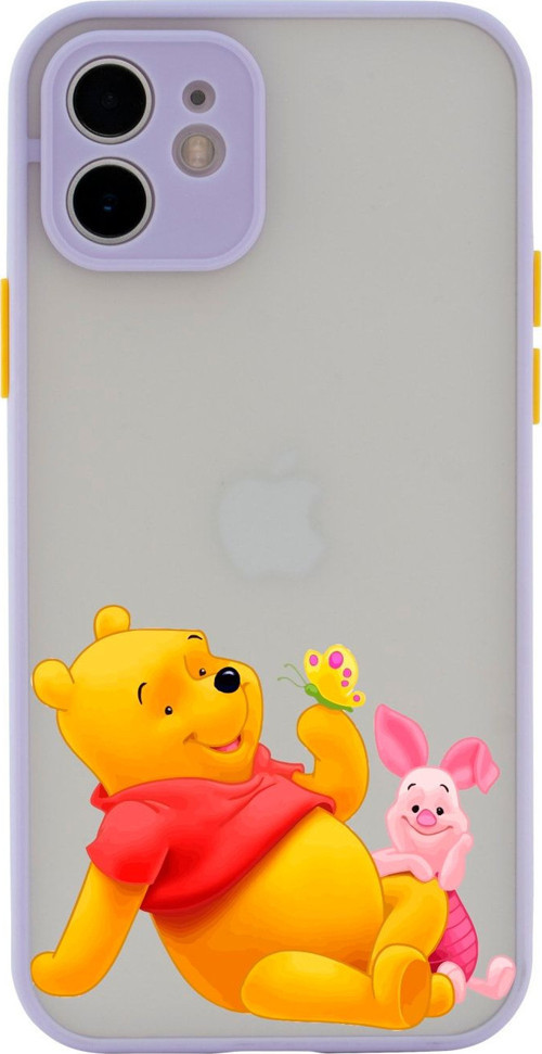 Iphone 11 Lüx Kamera Lens Korumalı Pooh Desenli Lila Telefon Kılıfı