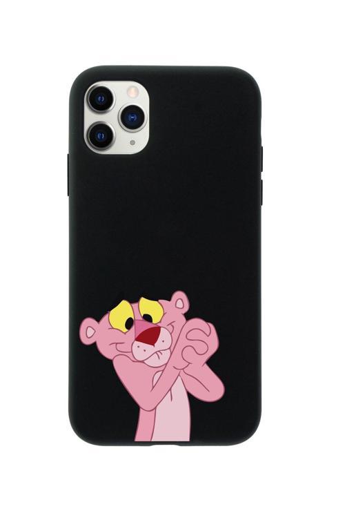 Iphone 11 Pro Pembe Panter Tasarımlı Siyah Telefon Kılıfı