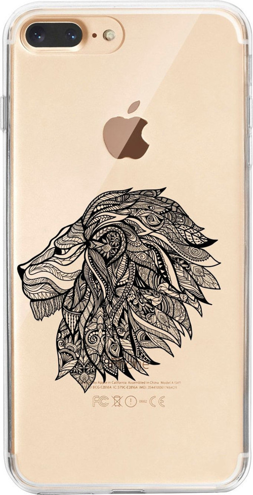 İphone 7 Plus Çizim Aslan Desenli Şeffaf Telefon Kılıfı