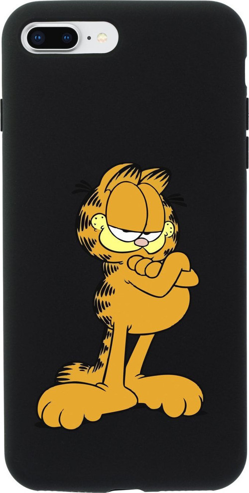 İphone 7 Plus Uyumlu Göbekli Garfield Tasarımlı Siyah Telefon Kılıfı