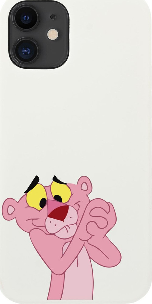 İphone 12 Pembe Panter Tasarımlı Beyaz Telefon Kılıfı