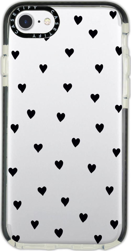 İphone 6 Casetify Uyumlu Siyah Kalpler Desenli Anti Shock Premium Silikonlu Siyah Kenar Detaylı Tele