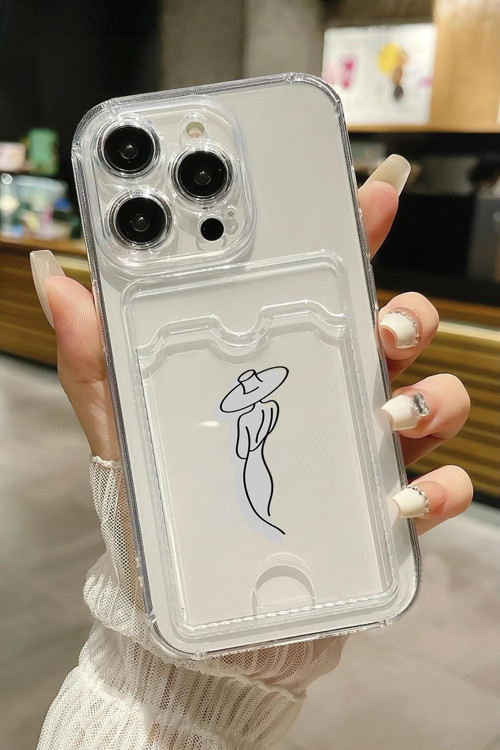 İphone 14 Pro Max Uyumlu Madame Desenli Şeffaf Kamera Korumalı Ve Kartlıklı Telefon Kılıfı