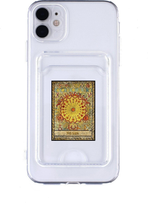İphone 12 Uyumlu The Sun Desenli Şeffaf Kamera Korumalı Ve Kartlıklı Telefon Kılıfı