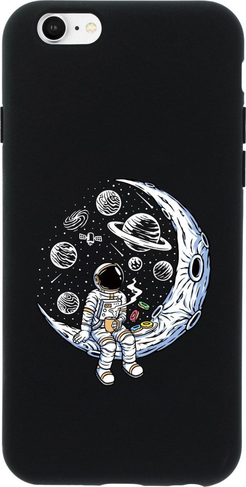 İphone 6 Plus Keyifli Astronot Premium Siyah Lansman Silikonlu Kılıf