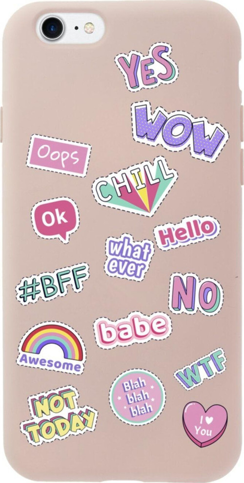İphone 8 Stickers Tasarımlı Pembe Telefon Kılıfı