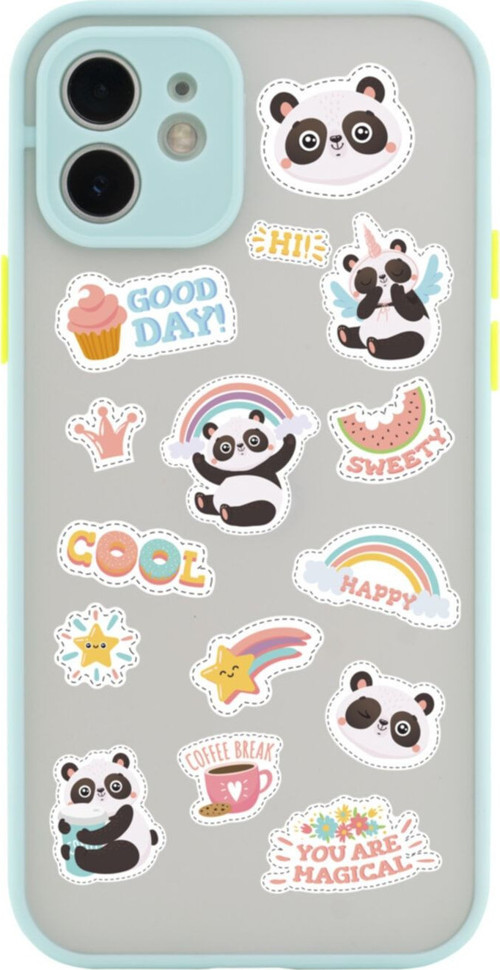 Iphone 11 Lüx Kamera Lens Korumalı Sticker Panda Tasarımlı Su Yeşili Telefon Kılıfı