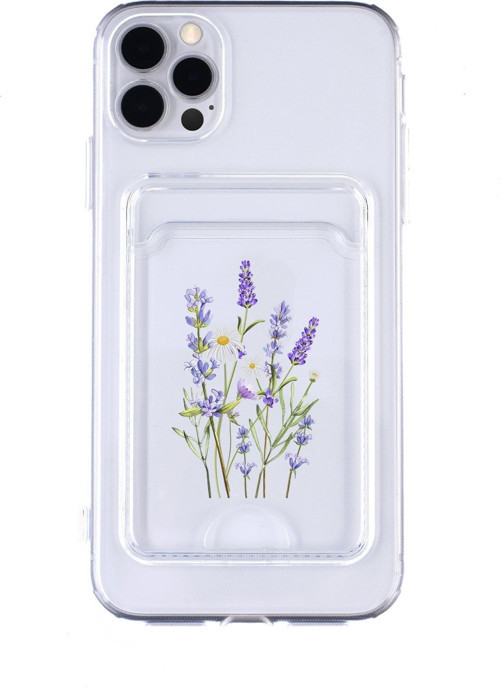 Iphone 11 Pro Max Uyumlu Lavender Desenli Şeffaf Kamera Korumalı Ve Kartlıklı Telefon Kılıfı