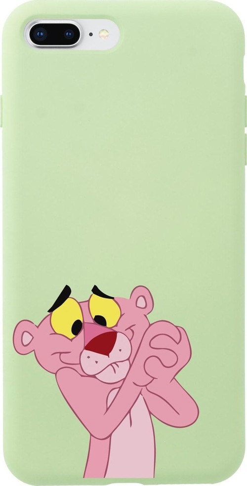 İphone 7 Plus Pembe Panter Tasarımlı Yeşil Telefon Kılıfı