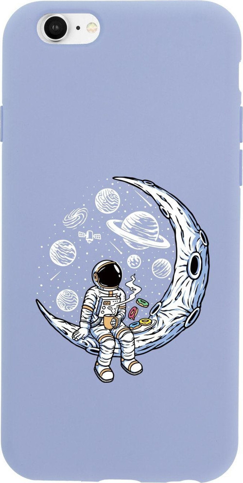 İphone 6S Keyifli Astronot Premium Lila Lansman Silikonlu Kılıf