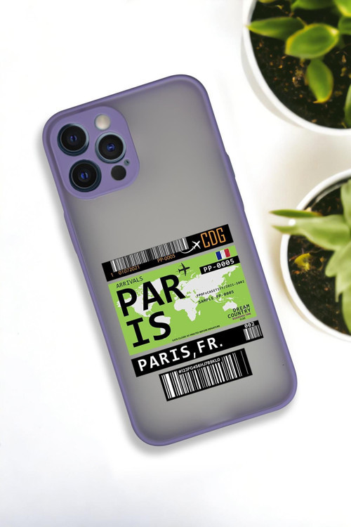İphone 12 Pro Max Uyumlu Paris Ticket Desenli Buzlu Şeffaf Lüx Telefon Kılıfı