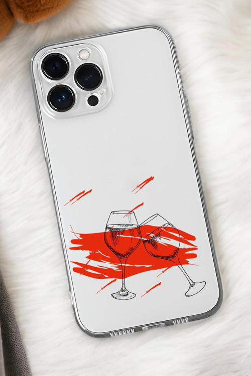 İphone 15 Uyumlu Spilled Wine Desenli Premium Silikonlu Şeffaf Telefon Kılıfı