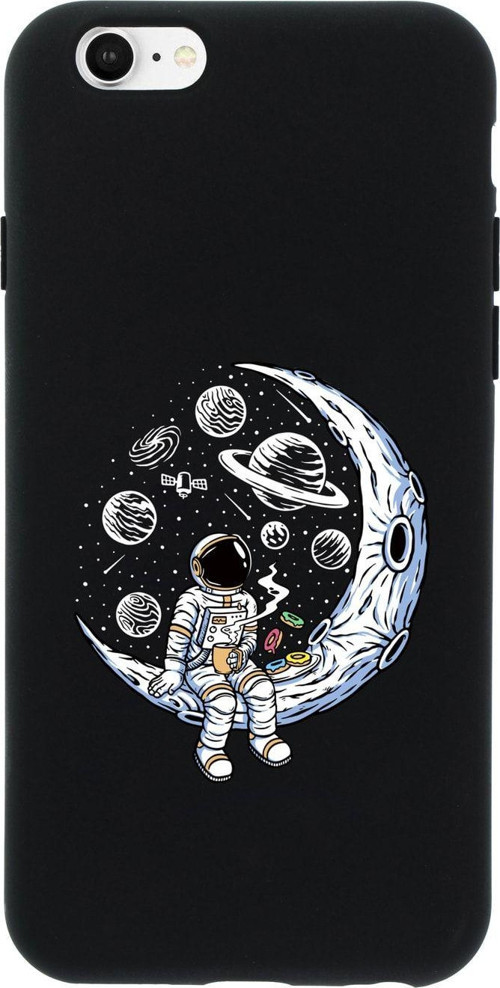 İphone 6S Keyifli Astronot Premium Siyah Lansman Silikonlu Kılıf