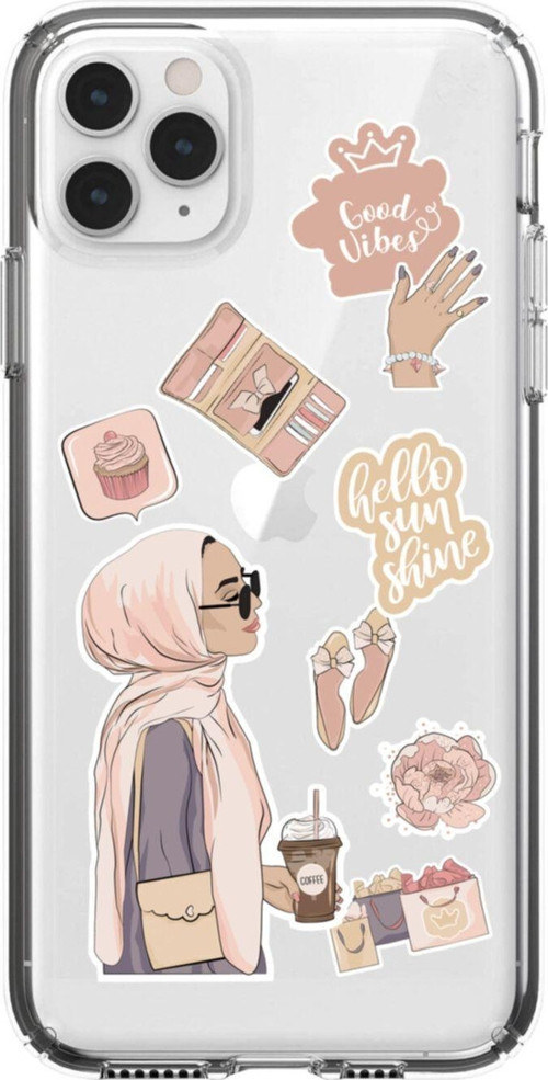 Iphone 11 Pro Hijab Sticker Tasarımlı Şeffaf Telefon Kılıfı
