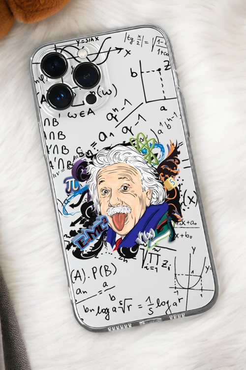İphone 15 Pro Uyumlu Einstein Desenli Premium Silikonlu Şeffaf Telefon Kılıfı