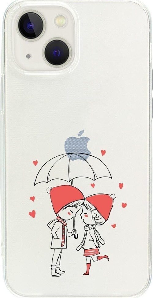 İphone 15 Couple Desenli Şeffaf Telefon Kılıfı