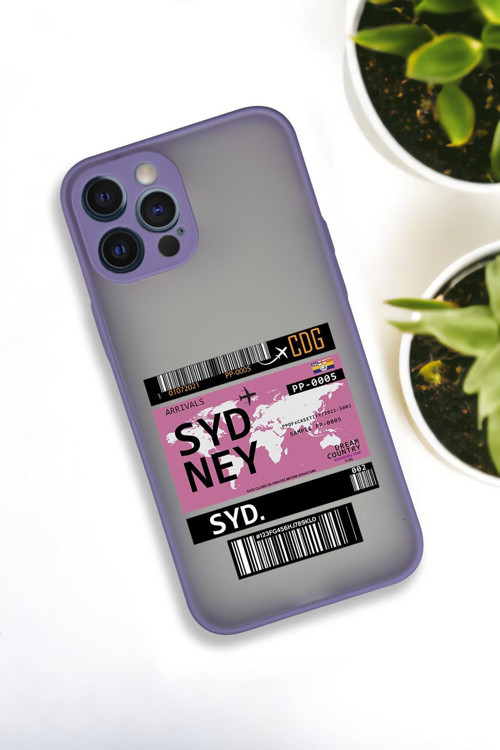 İphone 12 Pro Max Uyumlu Sydney Ticket Desenli Buzlu Şeffaf Lüx Telefon Kılıfı