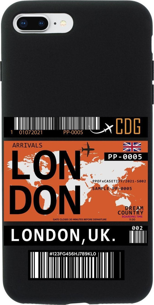 İphone 7 Plus London Bilet Tasarımlı Siyah Telefon Kılıfı