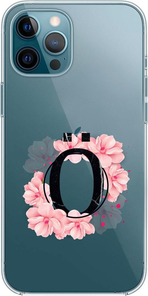 Iphone 12 Pro Max Pembe Çiçek Desen Ö Harfli Premium Şeffaf Telefon Kılıfı Transparan18