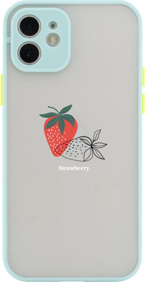 Iphone 11 Lüx Kamera Lens Korumalı Strawberry Tasarımlı Su Yeşili Telefon Kılıfı