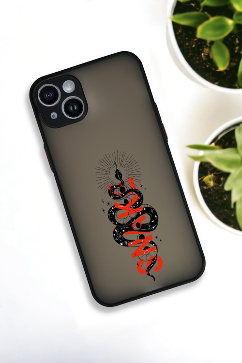 İphone 14 Plus Uyumlu Snake Desenli Buzlu Şeffaf Lüx Telefon Kılıfı