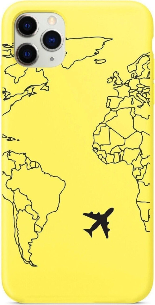 Iphone 11 Pro Max World Map Lines Sarı Lansman Kılıf