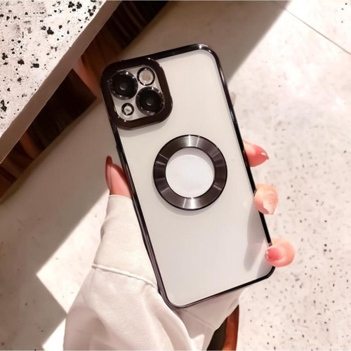 İphone 14 Logo Detaylı Lens Korumalı Renkli Çerçeve Detaylı Şeffaf Silikon Kılıf Mchzr