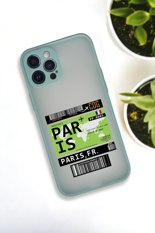 İphone 12 Pro Max Uyumlu Paris Ticket Desenli Buzlu Şeffaf Lüx Telefon Kılıfı
